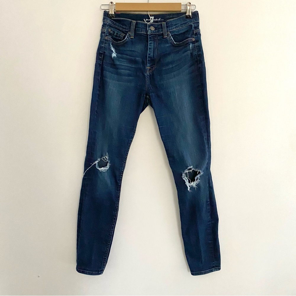7 FOR ALL MANKIND High Rise Skinny Jeans Distressed Size 27